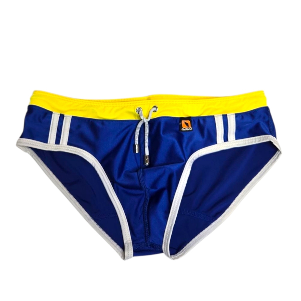 GIGO blue drawstring stripe active swim briefs M